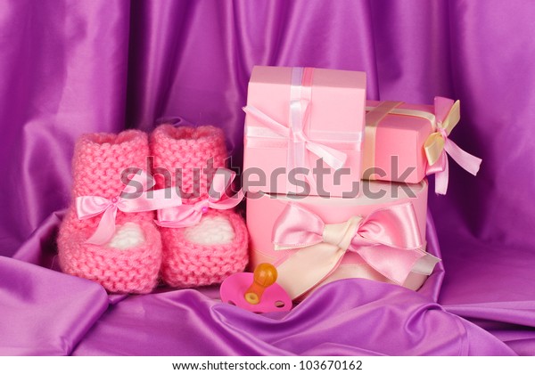 Pink Baby Boots Pacifier Gifts On Stock 
