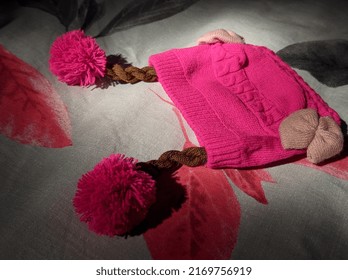 Pink Baby Hat Made Of Wool.