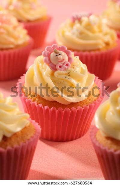 Pink Baby Shower Themed Cupcakes Butter Stock Photo Edit Now 627680564