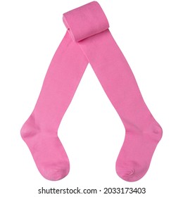pink baby tights, socks apart, on a white background, half rolled up, isolated