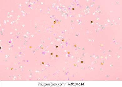 Pink Background With Delicate Holographic Sparkles. Perfect For Backdrop For Your Design.