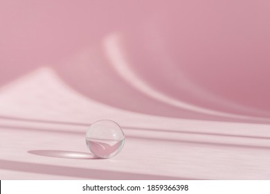 Pink background for product presentation with shadows and light from windows. Pink backdrop with transparent sphere decor, display, mockup. Window natural shadow overlay effect on pink surface - Shutterstock ID 1859366398