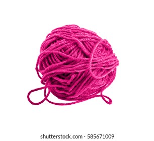 Pink Ball Of Yarn For Knitting Isolated On White Background