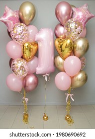 Pink balloons, decor with balloons, photo zone from balloons for 1 year, balloons