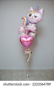 Pink Balloons With Number And Cat Balloon