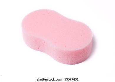 Pink Bath Sponge On White Background