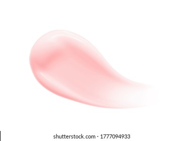 Pink Beauty Cream Smear Swipe Swatch Closeup. Face Serum, Lotion, Moisturizer Isolated On White Background. Skincare Product Macro