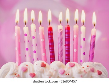 Pink Birthday Candles And Balloons