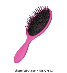 Pink and black hair brush on white background