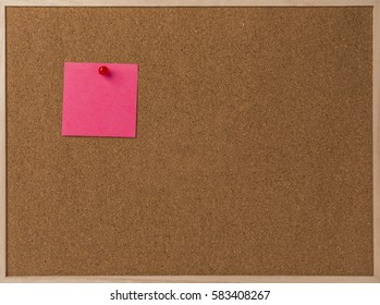 Pink Blank Sticky Notes Red Pinned Into Brown Corkboard