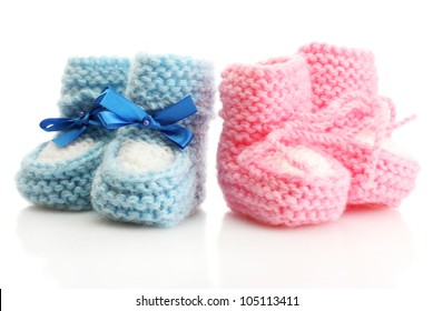 Pink And Blue Baby Boots Isolated On White