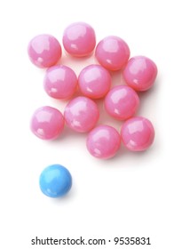 Pink And Blue Bubble Gum Balls Isolated On White - Concept For Females Versus Males And Sex Discrimination