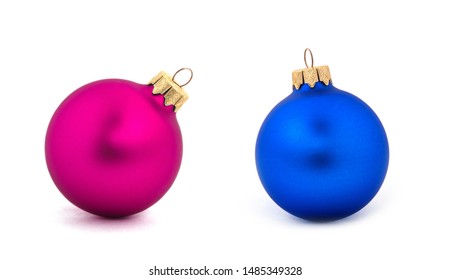 Pink and blue christmas ball isolated on a white