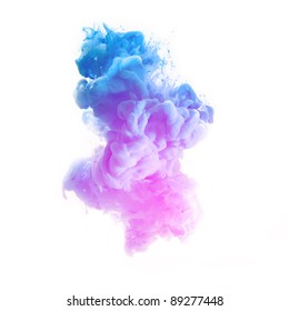 Pink And Blue Color Pigment Cloud On White