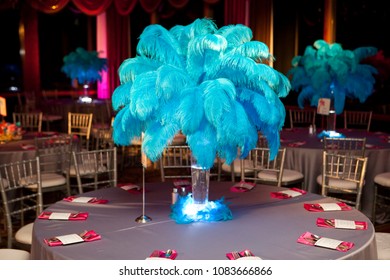 Pink And Blue Feather Centerpiece