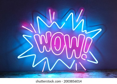 Pink and blue neon sign wow. Trendy style. WOW. Neon sign. Custom neon. Home decor.