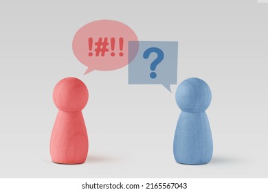 Pink and blue Pawns with round and sqaure speech bubbles - Concept of dialogue between man and woman and different thinking - Shutterstock ID 2165567043