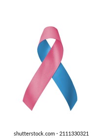 Pink Blue ribbon awareness for Birth defects month, SIDS, Infertility, Miscarriage, Infant Loss, Amniotic Fluid Embolism, Male breast cancer, bow isolated on white background (clipping path)