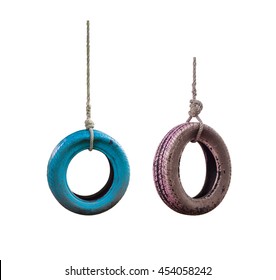 Pink and Blue tire swing isolated on a white background.