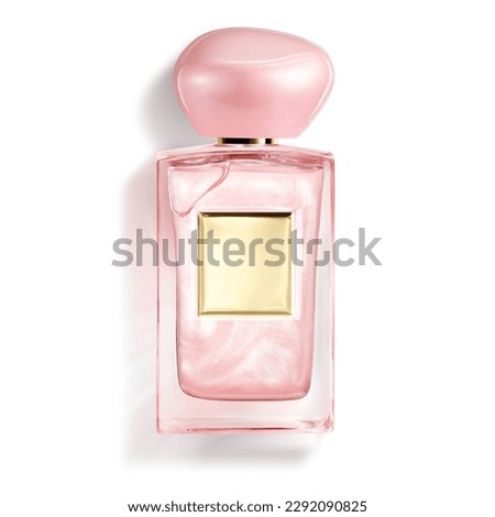 Pink Bottle of Perfume. Women's Eau De Parfum in Beautiful Glass Bottle Isolated on White. Modern Luxury Parfum De Toilette. Fragrance for Women. Perfume Spray