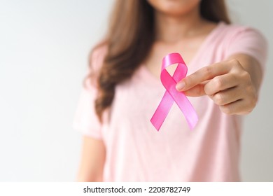 Pink breast cancer awareness ribbon. October Breast cancer awareness month. Healthcare and medicine concept.  - Shutterstock ID 2208782749