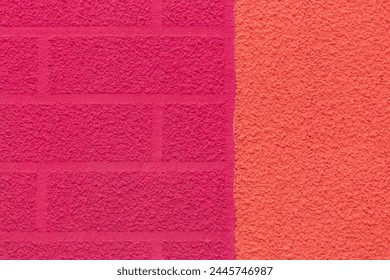 Pink brick wall abstract pattern blank surface facade exterior decorative design texture background architecture orange.