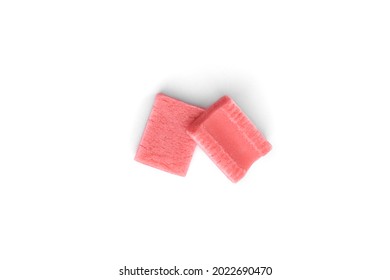 Pink Bubble Gum With Strawberry Isolated On White Background.