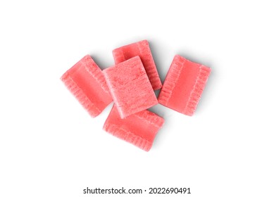 Pink Bubble Gum With Strawberry Isolated On White Background.