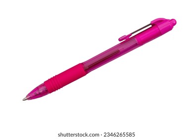 Pink business and gold ballpoint pen isolated over white 