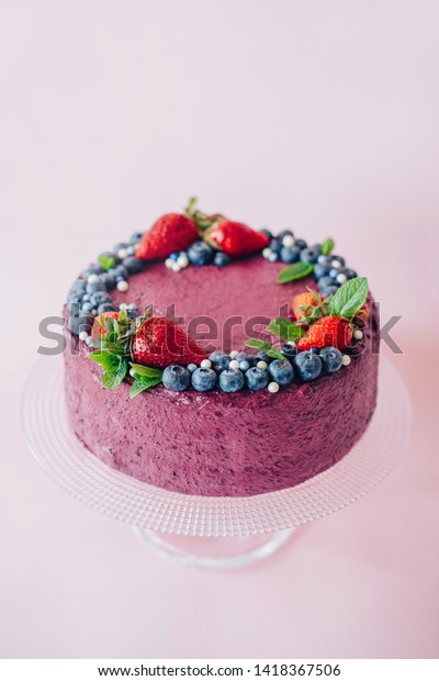 Pink Cake Decoration Sweets Strawberry Blueberry Stock Photo Edit