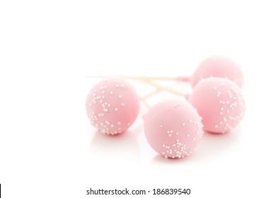 Pink Cake Pops On A White Background.