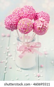 Pink Cake Pops In A Vase