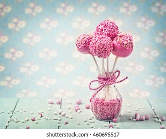 Pink Cake Pops In A Vase