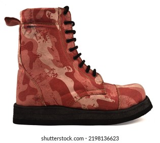 Pink Camouflage Boot With Rubber Sole