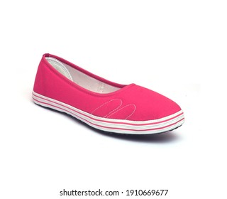 pink canvas ladies casual slip-on isolated on white background