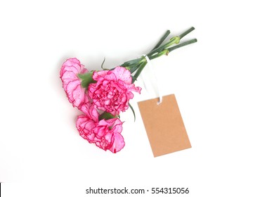 pink carnation,  bouquet and card - Powered by Shutterstock