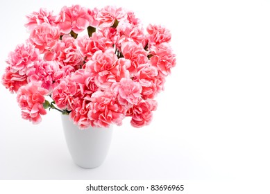 Pink Carnation Bouquet On A White Background