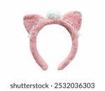 Pink Cat Ear Headband is a cute accessory featuring soft fur, lace detailing, and a light mint-colored charm on top, perfect for adding a playful touch to any outfit or costume.