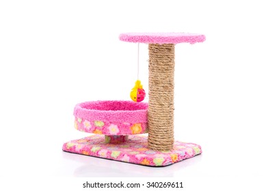 Pink Cat Tree On White Background Isolated,product For Cat's Play And Sleep