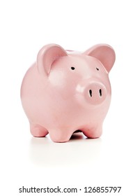 pink ceramic piggy bank isolated on white - Shutterstock ID 126855797
