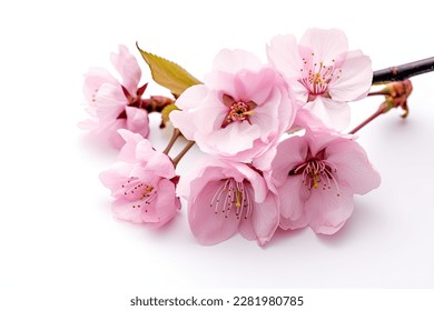 Pink cherry blossom on white background, isolated Sakura tree branch - Powered by Shutterstock