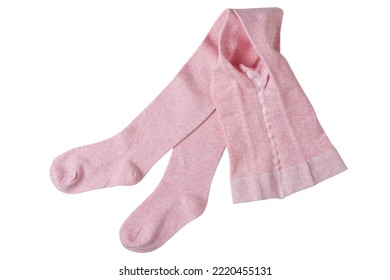 Pink children's tights without a pattern, half folded, on a white background, isolate