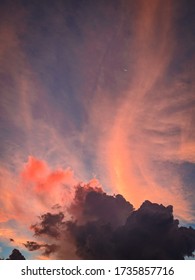 Pink Cloudy Sky With Moon