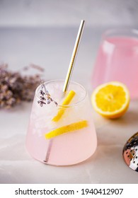 Pink Cocktail With Lemon, Metal Straw