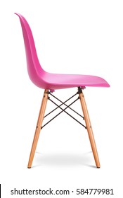 Pink Color Chair, Modern Designer. Chair Isolated On White Background. Series Of Furniture