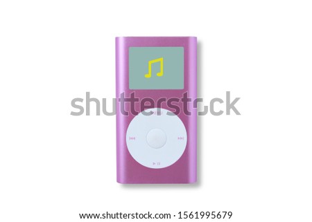 Pink color mp3 player on white background