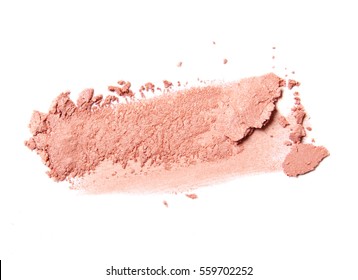 pink coral eyeshadow and blush smeared isolated on white background
