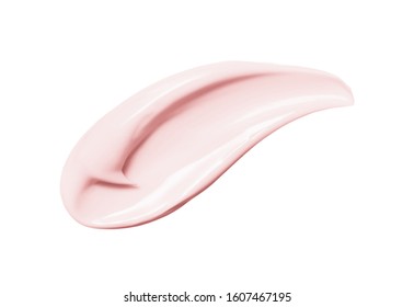 Pink Cosmetic Cream Smear Isolated On White Background. Peach Color Beauty Creme Swipe. Skincare Product Creamy Texture. Color Corrector Smudge Swatch