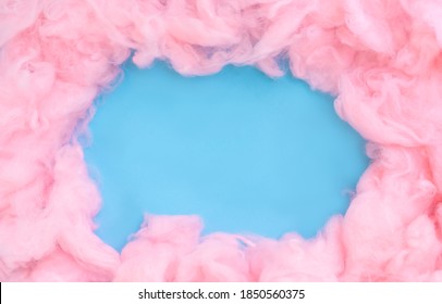 Pink Cotton Wool Background, Abstract Fluffy Soft Color Sweet Candy Floss Texture With Copy Space