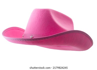 Sombrero de vaquero rosa aislado en el fondo blanco con el concepto de recortar el camino para vestir ropa occidental femenina, femenina suave, cultura estadounidense y ropa de vaquera de moda